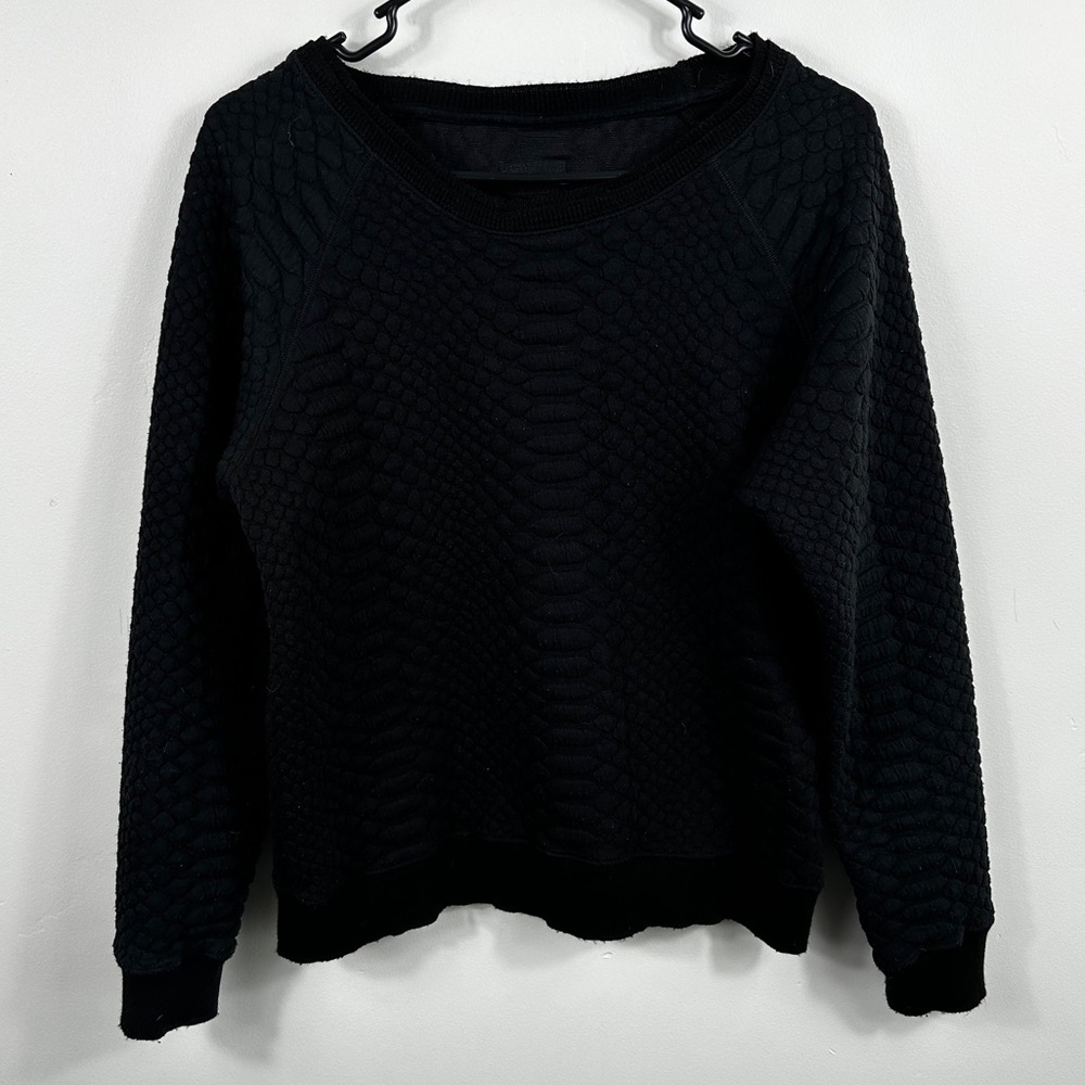 MOTHER The Square Textured Quilted Sweatshirt Black Cropped Crewneck Women’s XS